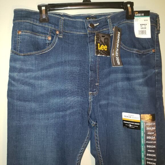 NWT Lee Premium Flex Classic Fit Straight Jeans 36×32 | Men’s Stretch Denim - Picture 6 of 9